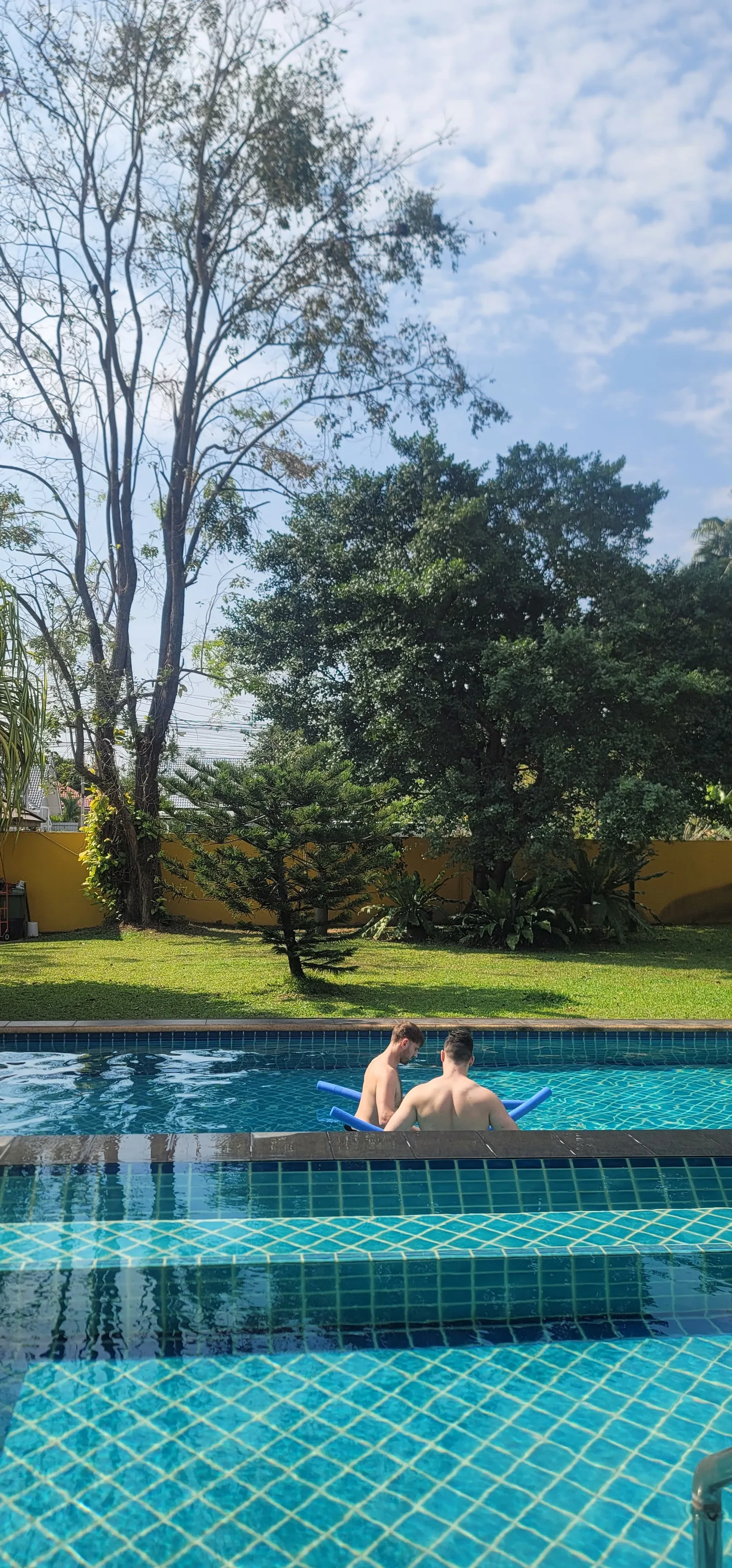 A client exercising in the outdoor hydrotherapy pool.